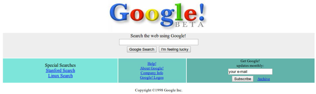 Página web de Google en 1998