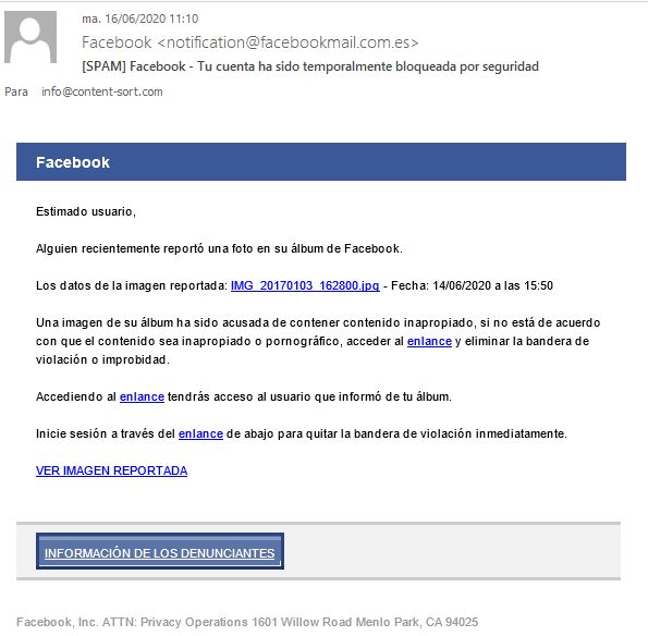 Facebook - Tu cuenta ha sido temporalmente bloqueada  MALWARE