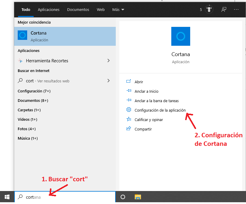 Abrir la Configuración de Cortana